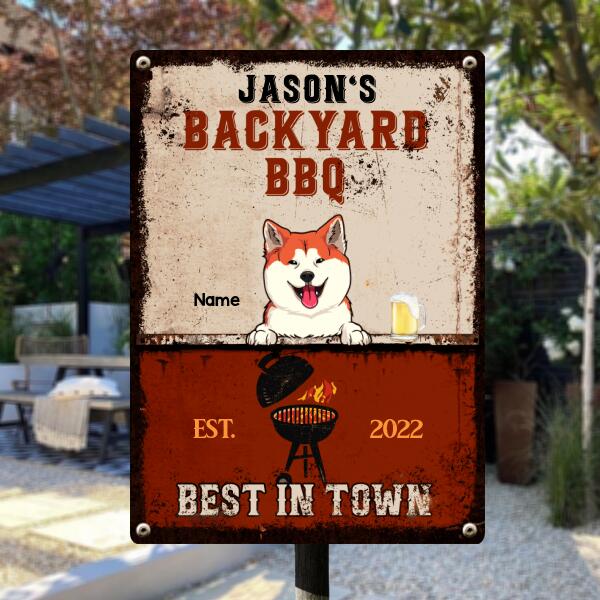 Pawzity Metal Backyard Sign, Gifts For Pet Lovers, BBQ Best In Town Personalized Family Sign