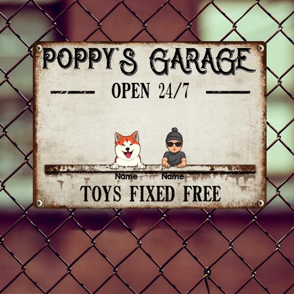 Pawzity Welcome Metal Garage Sign, Gifts For Pet Lovers, Dad's Garage Often 24/7 Toys Fixed Free Funny Sign Vintage Style