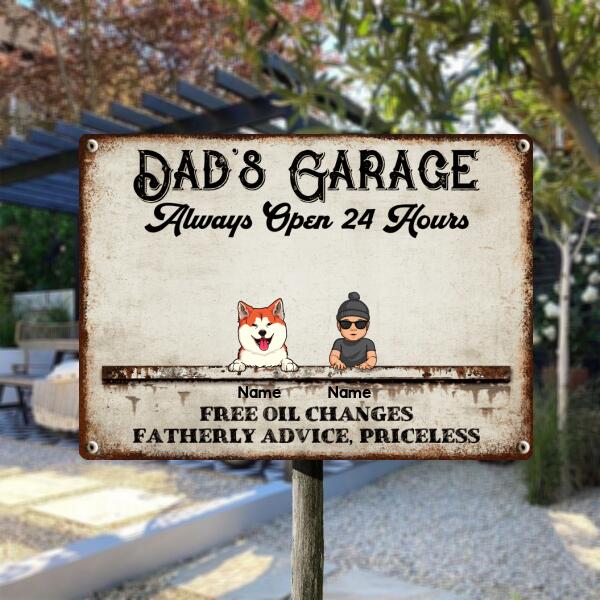 Pawzity Welcome Metal Garage Sign, Gifts For Pet Lovers, Dad's Garage Always Open 24 Hours Free Oil Changes Vintage Style