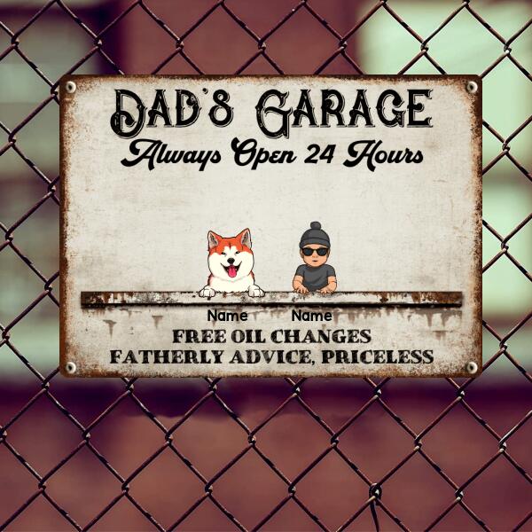 Pawzity Welcome Metal Garage Sign, Gifts For Pet Lovers, Dad's Garage Always Open 24 Hours Free Oil Changes Vintage Style