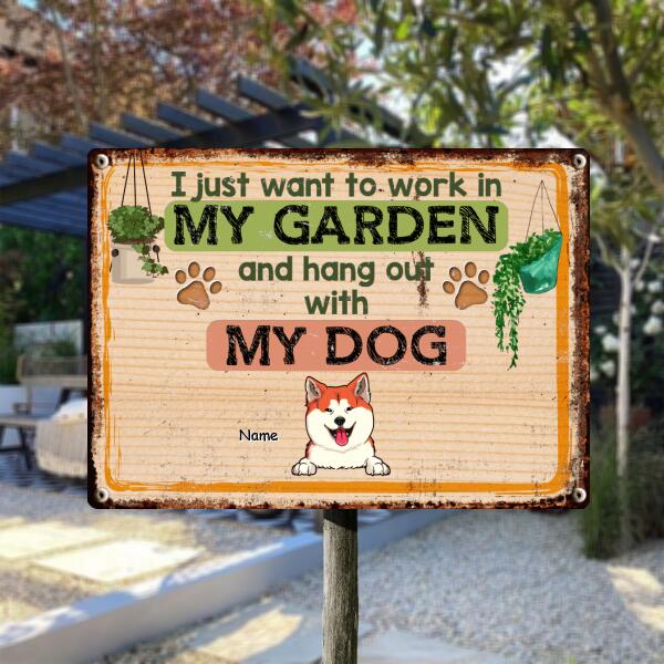 Pawzity Metal Garden Sign, Gifts For Dog Lovers, I Just Want To Work In My Garden And Hang Out With My Dogs