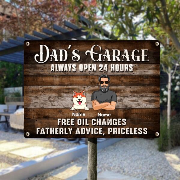 Pawzity Welcome Metal Garage Sign, Gifts For Pet Lovers, Dad's Garage Always Open 24 Hours Free Oil Changes Wooden Style