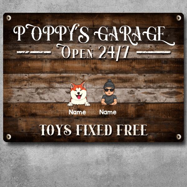 Pawzity Welcome Metal Garage Sign, Gifts For Pet Lovers, Dad's Garage Often 24/7 Toys Fixed Free Funny Sign Wooden Style