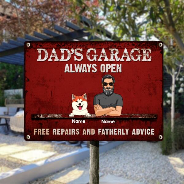 Pawzity Welcome Metal Garage Sign, Gifts For Pet Lovers, Dad's Garage Always Open Free Repairs Colorful Style
