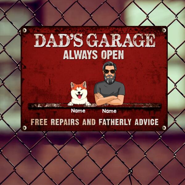 Pawzity Welcome Metal Garage Sign, Gifts For Pet Lovers, Dad's Garage Always Open Free Repairs Colorful Style