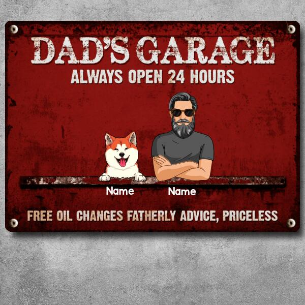 Pawzity Welcome Metal Garage Sign, Gifts For Pet Lovers, Dad's Garage Always Open 24 Hours Free Oil Changes Colorful Style