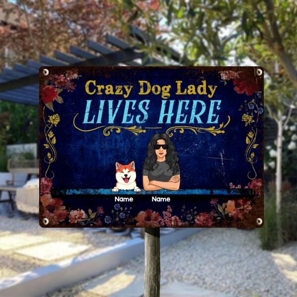 Pawzity Funny Warning Signs, Gifts For Dog Lovers, Crazy Dog Lady Lives Here, Welcome Metal Signs, Dog Mom With Her Dogs