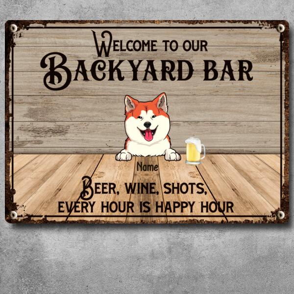 Pawzity Metal Backyard Bar Sign, Gifts For Pet Lovers, Beer Wine Shots Every Hour Is Happy Hour Welcome Signs