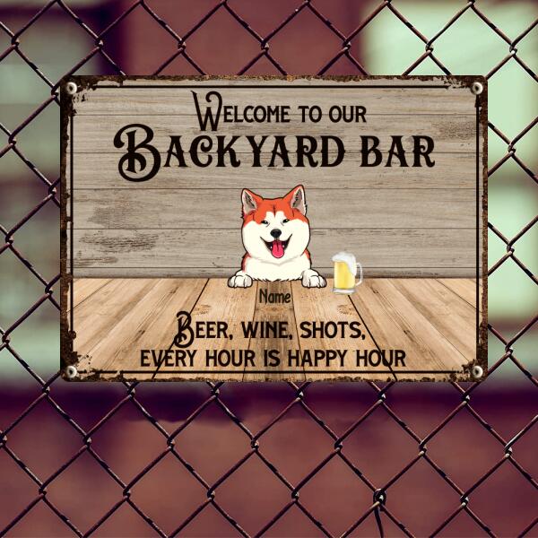 Pawzity Metal Backyard Bar Sign, Gifts For Pet Lovers, Beer Wine Shots Every Hour Is Happy Hour Welcome Signs