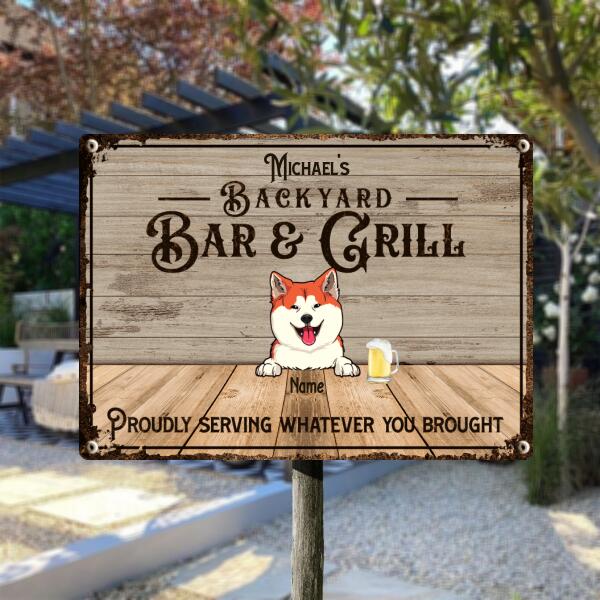 Pawzity Metal Backyard Bar & Grill Sign, Gifts For Pet Lovers, Proudly Serving Whatever You Brought Bar Signs