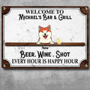 Pawzity Metal Backyard Bar & Grill Sign, Gifts For Pet Lovers, Beer Wine Shots Every Hour Is Happy Hour Vintage Signs