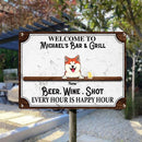 Pawzity Metal Backyard Bar & Grill Sign, Gifts For Pet Lovers, Beer Wine Shots Every Hour Is Happy Hour Vintage Signs
