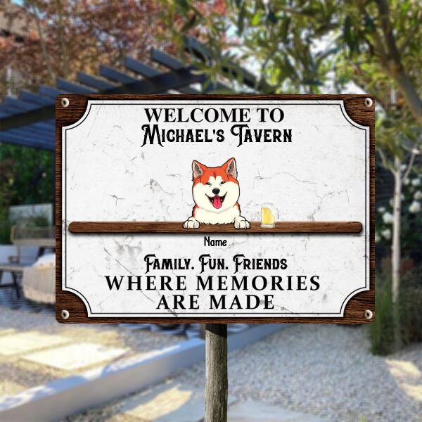 Pawzity Metal Tavern Signs, Gifts For Pet Lovers, Family Fun Friends Where Memories Are Made Welcome Signs