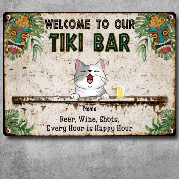 Pawzity Metal Tiki Bar Signs, Gifts For Pet Lovers, Beer Wine Shots Every Hour Is Happy Hour Tropical Style Welcome Signs