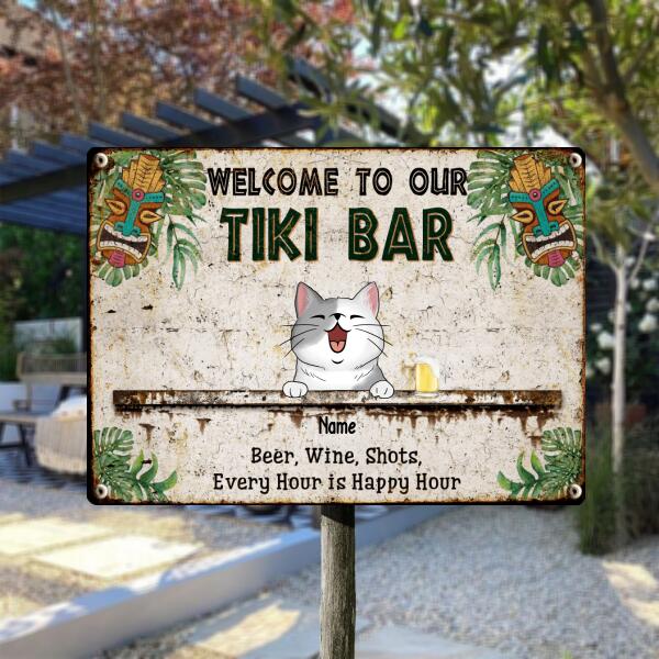 Pawzity Metal Tiki Bar Signs, Gifts For Pet Lovers, Beer Wine Shots Every Hour Is Happy Hour Tropical Style Welcome Signs