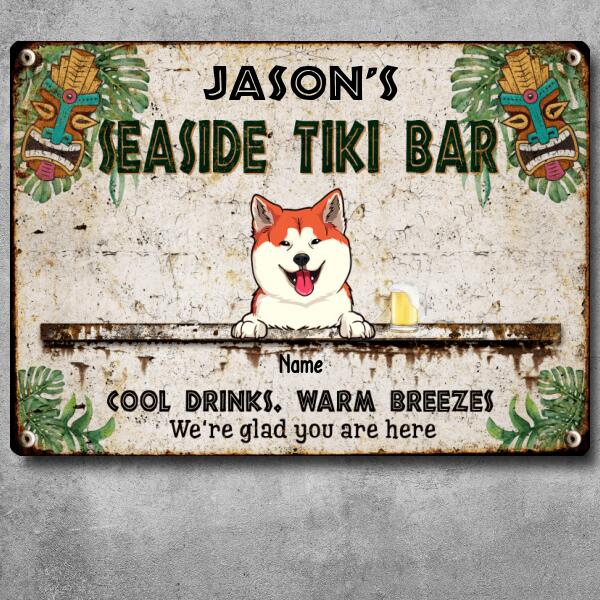 Pawzity Seaside Metal Tiki Bar Signs, Gifts For Pet Lovers, We're Glad You Are Here Tropical Style Welcome Signs