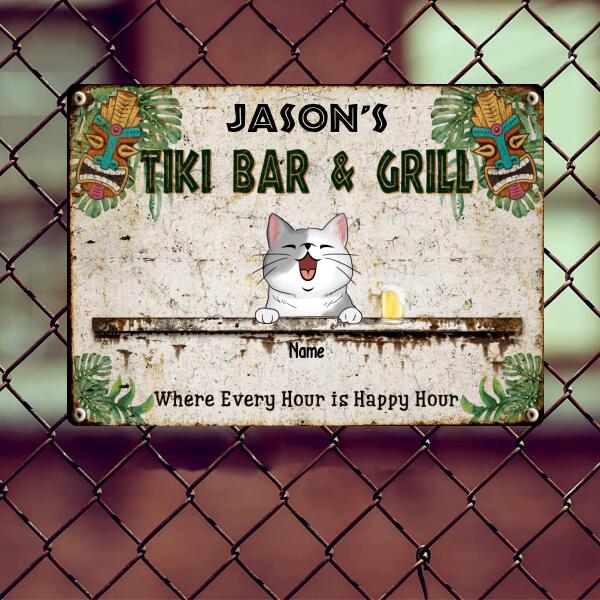 Pawzity Metal Tiki Bar & Grill Sign, Gifts For Pet Lovers, Where Every Hour Is Happy Hour Tropical Style Welcome Signs