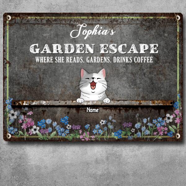 Pawzity Metal Garden Sign, Gifts For Pet Lovers, Garden Escape When She Reads Gardens Drinks Coffee Flowers Vintage Signs