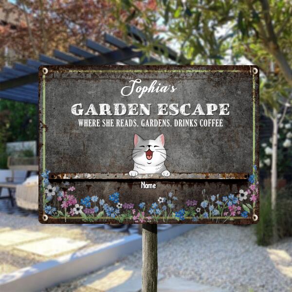 Pawzity Metal Garden Sign, Gifts For Pet Lovers, Garden Escape When She Reads Gardens Drinks Coffee Flowers Vintage Signs