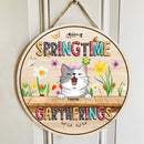 Pawzity Custom Wooden Signs, Gifts For Cat Lovers, Spring Time Gatherings Floral Background Welcome Door Signs , Cat Mom Gifts