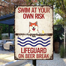 Pawzity Metal Pool Sign, Gifts For Pet Lovers, Swim At Your Own Risk Lifeguard On Beer Break Funny Warning Signs