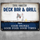 Pawzity Metal Deck Bar & Grill Sign, Gifts For Pet Lovers, Good Drinks Good Food Good Times Personalized Family Sign