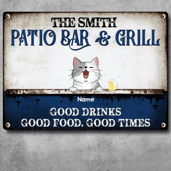 Pawzity Metal Patio Bar & Grill Sign, Gifts For Pet Lovers, Good Drinks Good Food Good Times Personalized Family Sign