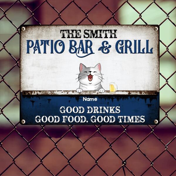 Pawzity Metal Patio Bar & Grill Sign, Gifts For Pet Lovers, Good Drinks Good Food Good Times Personalized Family Sign