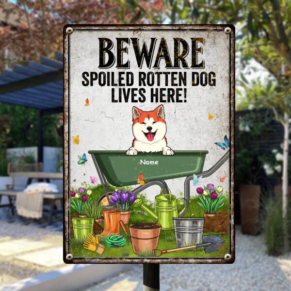Pawzity Warning Metal Garden Sign, Gifts For Dog Lovers, Beware Spoiled Rotten Dogs Live Here Funny Warning Signs