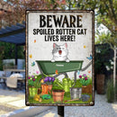 Pawzity Warning Metal Garden Sign, Gifts For Cat Lovers, Beware Spoiled Rotten Cats Live Here Funny Warning Signs