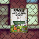 Pawzity Warning Metal Garden Sign, Gifts For Cat Lovers, Beware Spoiled Rotten Cats Live Here Funny Warning Signs