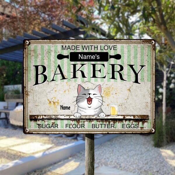 Pawzity Metal Bakery Sign, Gifts For Pet Lovers, Made With Love Sugar Flour Butter Eggs Personalized Metal Signs