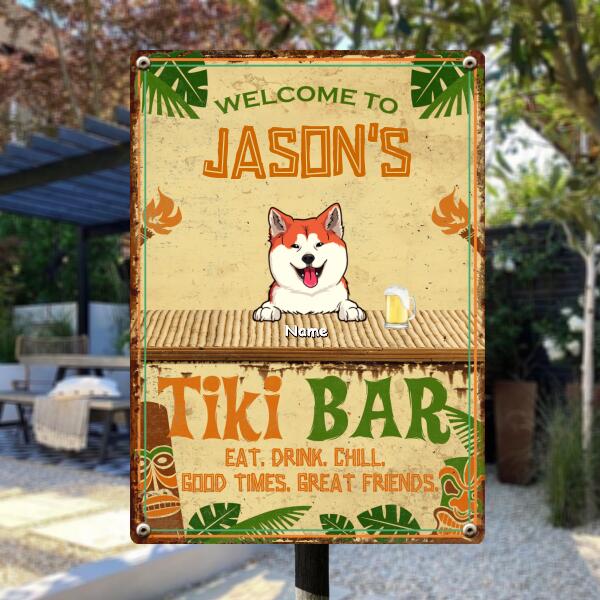 Pawzity Metal Tiki Bar Signs, Gifts For Pet Lovers, Eat Drink Chill Good Times Great Friends Tropical Style Welcome Signs