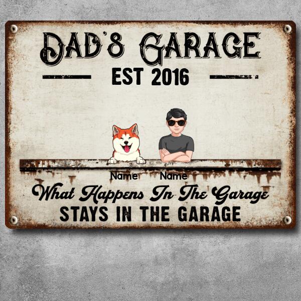 Pawzity Welcome Metal Garage Sign, Gifts For Pet Lovers, Dad's Garage What Happens In The Garage Stays In  Vintage Style