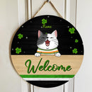St. Patrick's Day Personalized Wood Sign, Gifts For Cat Lovers, Shamrock Welcome Signs , Cat Mom Gifts