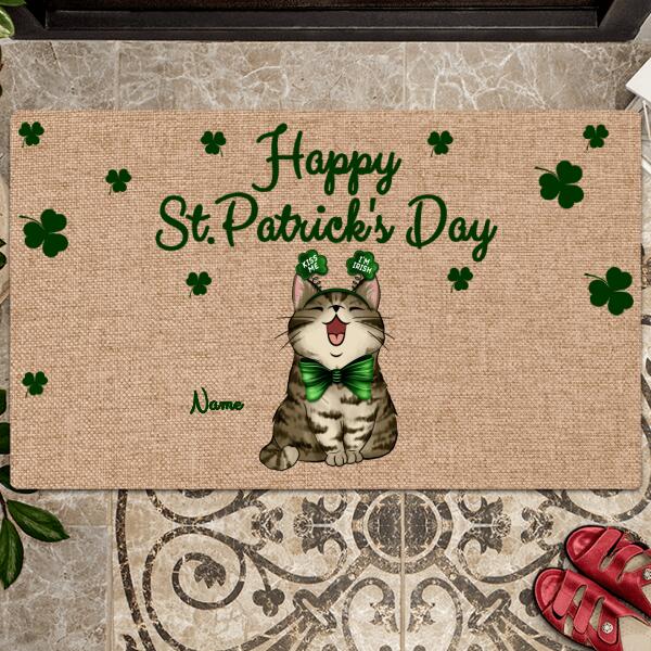 St. Patrick's Day Personalized Doormat, Gifts For Cat Lovers, Shamrocks Outdoor Door Mat