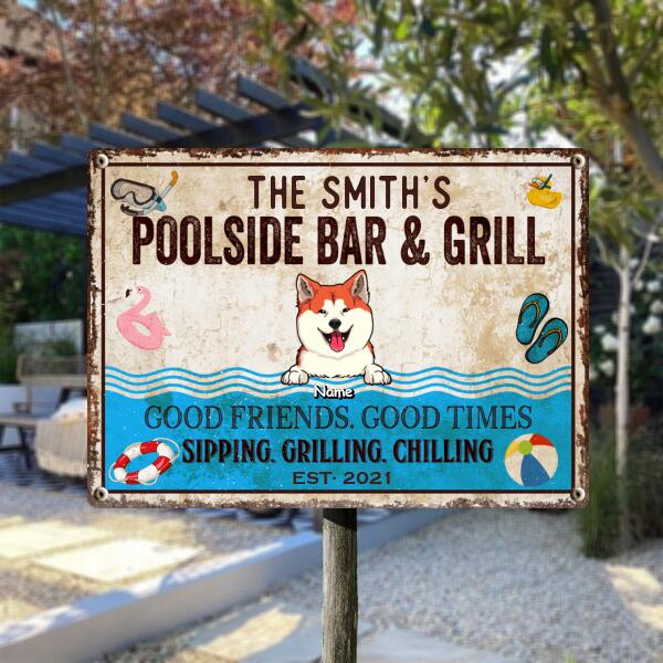 Pawzity Metal Pool Sign, Gifts For Pet Lovers, Poolside Bar & Grill Funny Signs, Good Friends Good Times Sipping Grilling