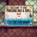 Pawzity Metal Pool Sign, Gifts For Pet Lovers, Welcome To Our Poolside Bar & Grill Funny Signs, Let The Fun Begin