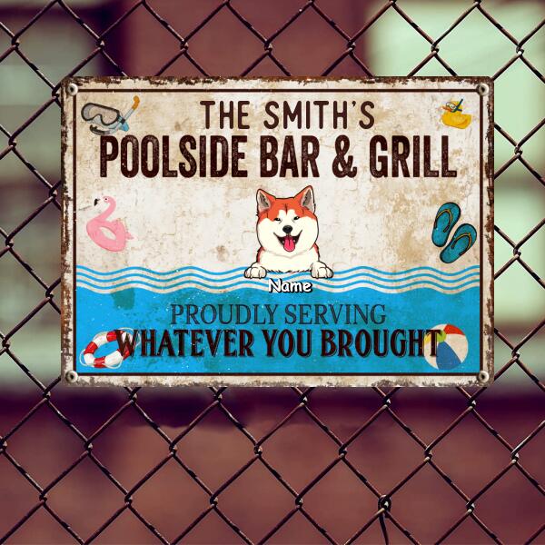 Pawzity Metal Pool Sign, Gifts For Pet Lovers, Poolside Bar & Grill Funny Signs, Proudly Serving Whatever You Brought