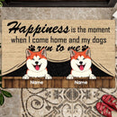 Pawzity Personalized Doormat, Gifts For Dog Lovers, Happiness Is The Moment When I Come Home And My Dogs Run To Me