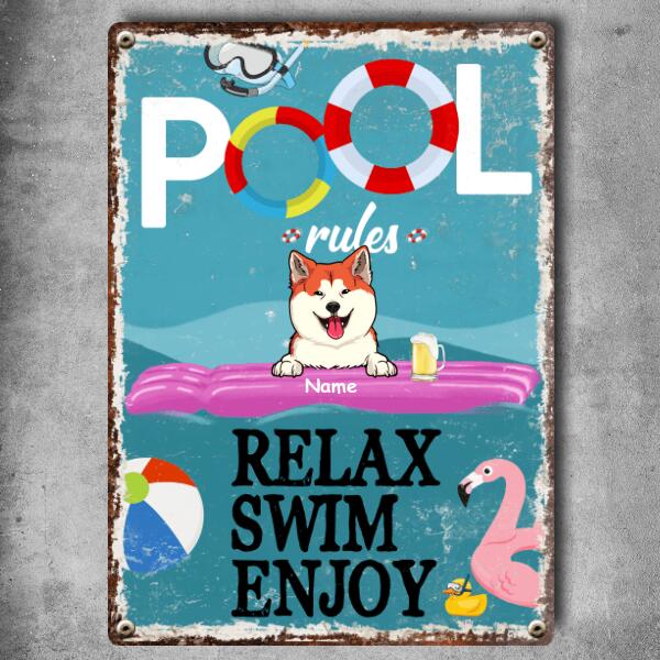 Pawzity Metal Pool Sign, Gifts For Pet Lovers, Relax Swim Enjoy Flamingo Personalized Metal Signs