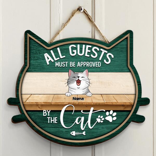 Pawzity Custom Wooden Signs, Gifts For Cat Lovers, Cat Shape, All Guest Must Be Approved By The Cats Funny Signs , Cat Mom Gifts