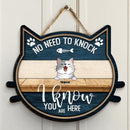 Custom Wooden Signs, Gifts For Cat Lovers, Cat Shape, No Need To Knock We Know You Are Here Funny Signs , Cat Mom Gifts