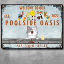 Pawzity Metal Pool Signs, Gifts For Pet Lovers, Poolside Oasis Sip Swim Relax Hawaii Style Welcome Signs