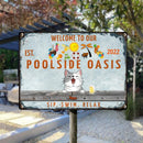 Pawzity Metal Pool Signs, Gifts For Pet Lovers, Poolside Oasis Sip Swim Relax Hawaii Style Welcome Signs