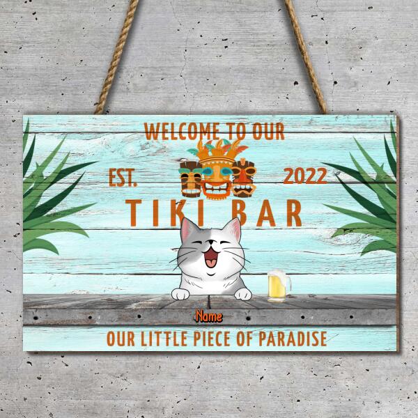 Pawzity Tiki Bar  Welcome Door Signs, Gifts For Pet Lovers, Our Little Piece Of Paradise Rectangle Custom Wooden Signs
