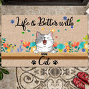 Pawzity Custom Doormat, Gifts For Cat Lovers, Life Is Better With Cats Flower Front Door Mat