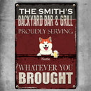 Pawzity Welcome Backyard Bar & Grill Sign, Gifts For Pet Lovers, Proudly Serving Whatever You Bring, Retro Metal Signs