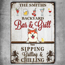 Pawzity Metal Backyard Bar & Grill Sign, Gifts For Pet Lovers, Sipping Grilling & Chilling Drink Personalized Home Signs