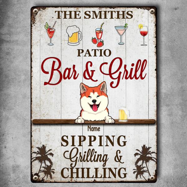 Pawzity Metal Patio Bar & Grill Sign, Gifts For Pet Lovers, Sipping Grilling & Chilling Drink Personalized Home Signs